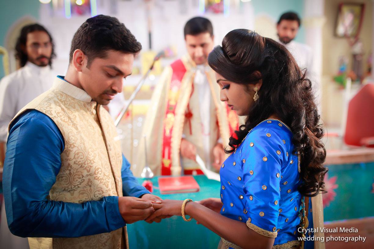A wide-angle shot showing the festive atmosphere of the engagement party in Cherai.