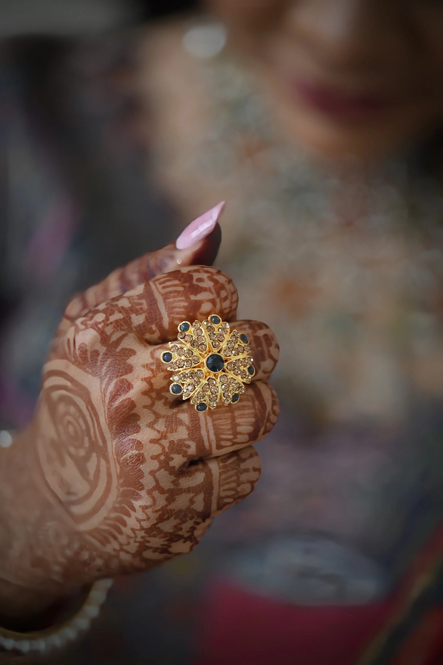 Candid moment of the bride during her wedding ceremony.